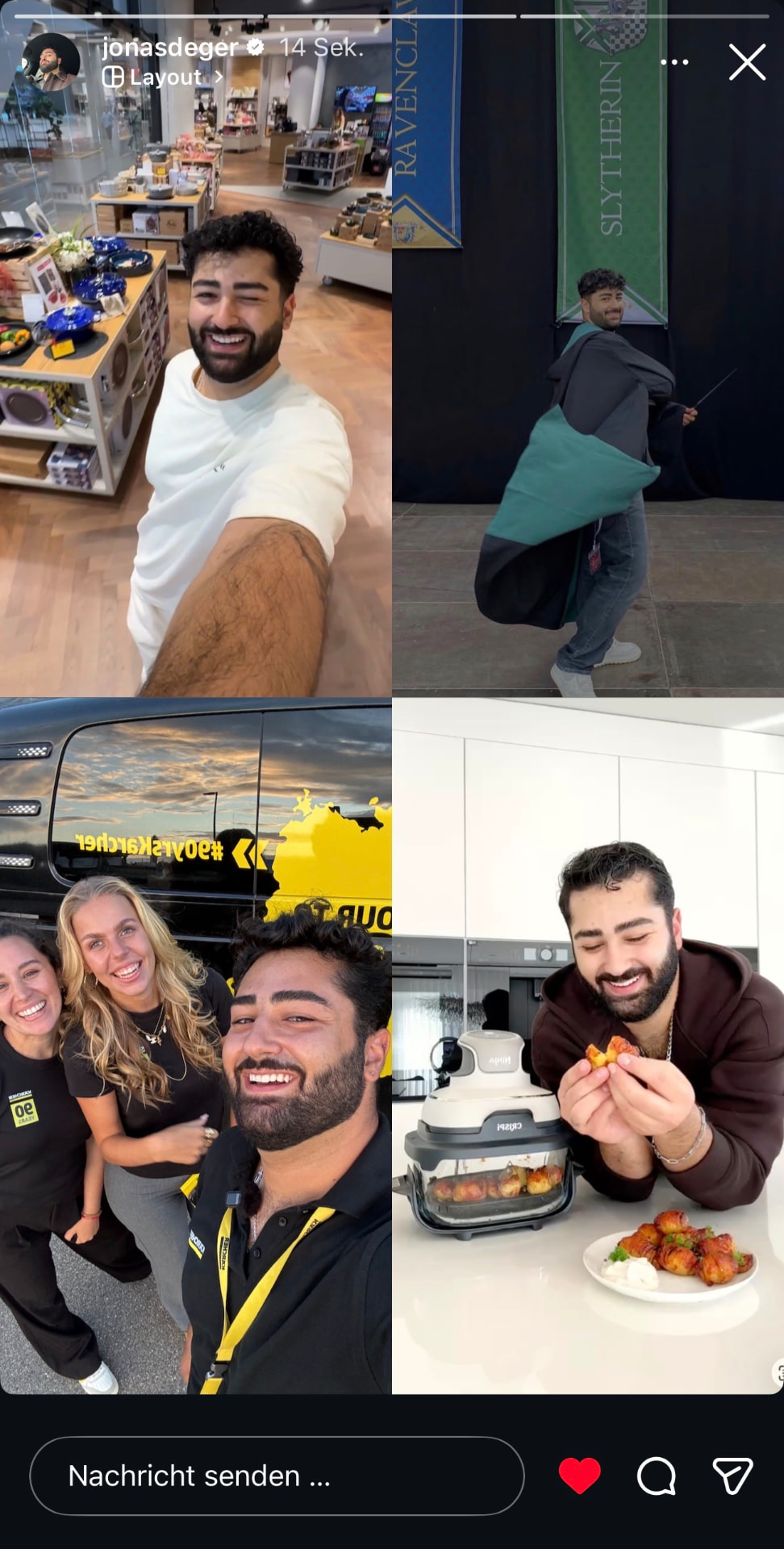 Instagram Story von Jonas Deger mit vier Kooperationsmotiven